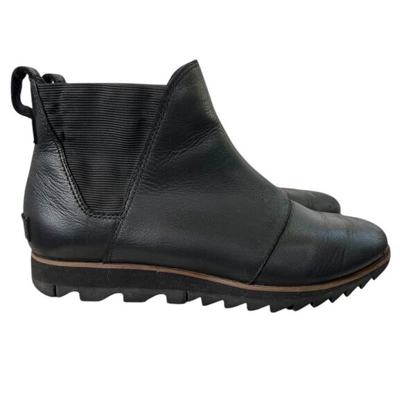 SOREL Harlow Chelsea Waterproof Leather Ankle Booties in Black Women’s 7.5 - Picture 1 of 13